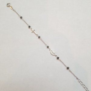 Sterling Silver Cross & Metal Bead Bracelet, 7.5"